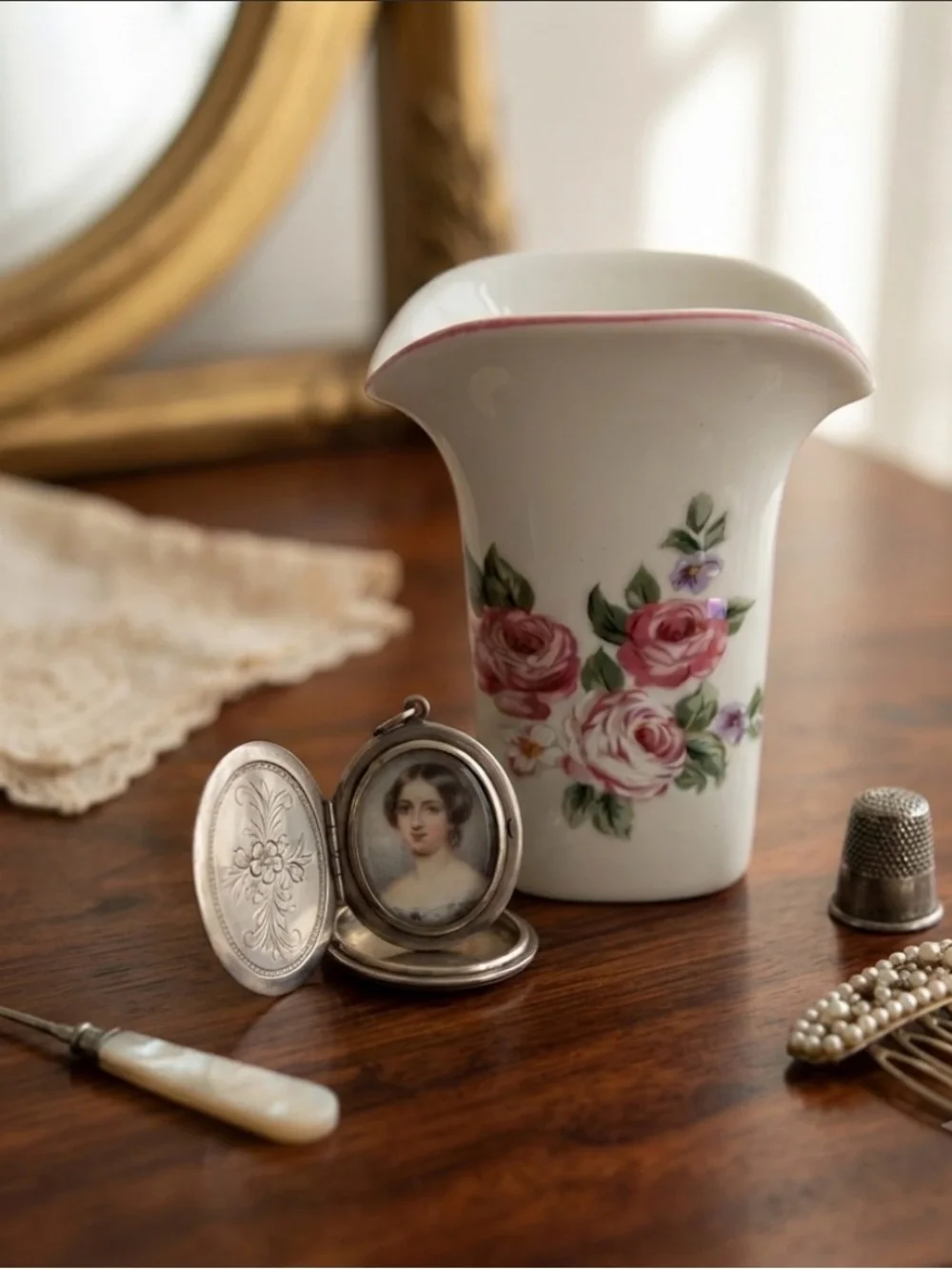 Vintage antique Victorian pastel mini rose bud vase- made in Japan